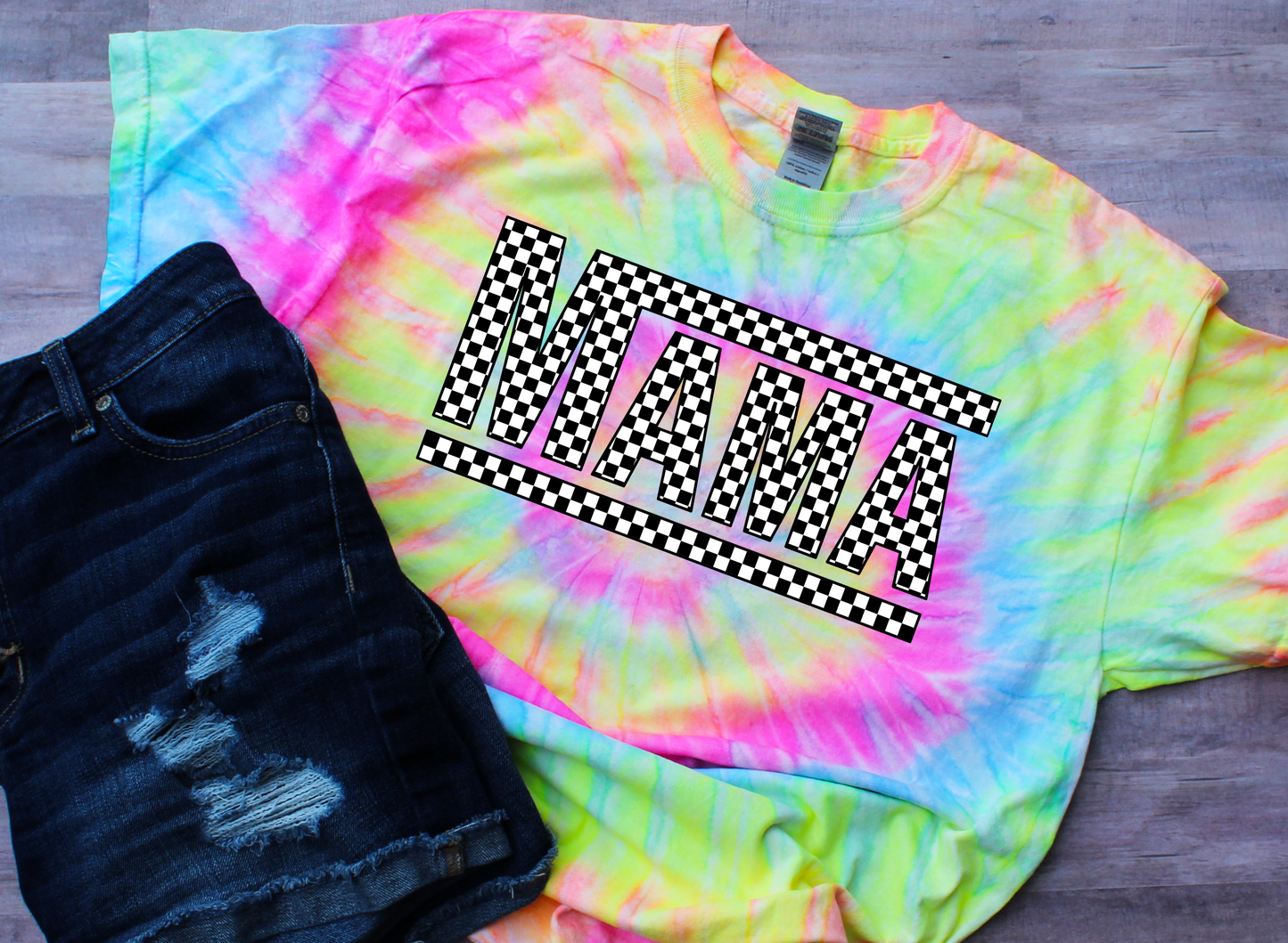 Mama Tie Dye Checkered Shirt