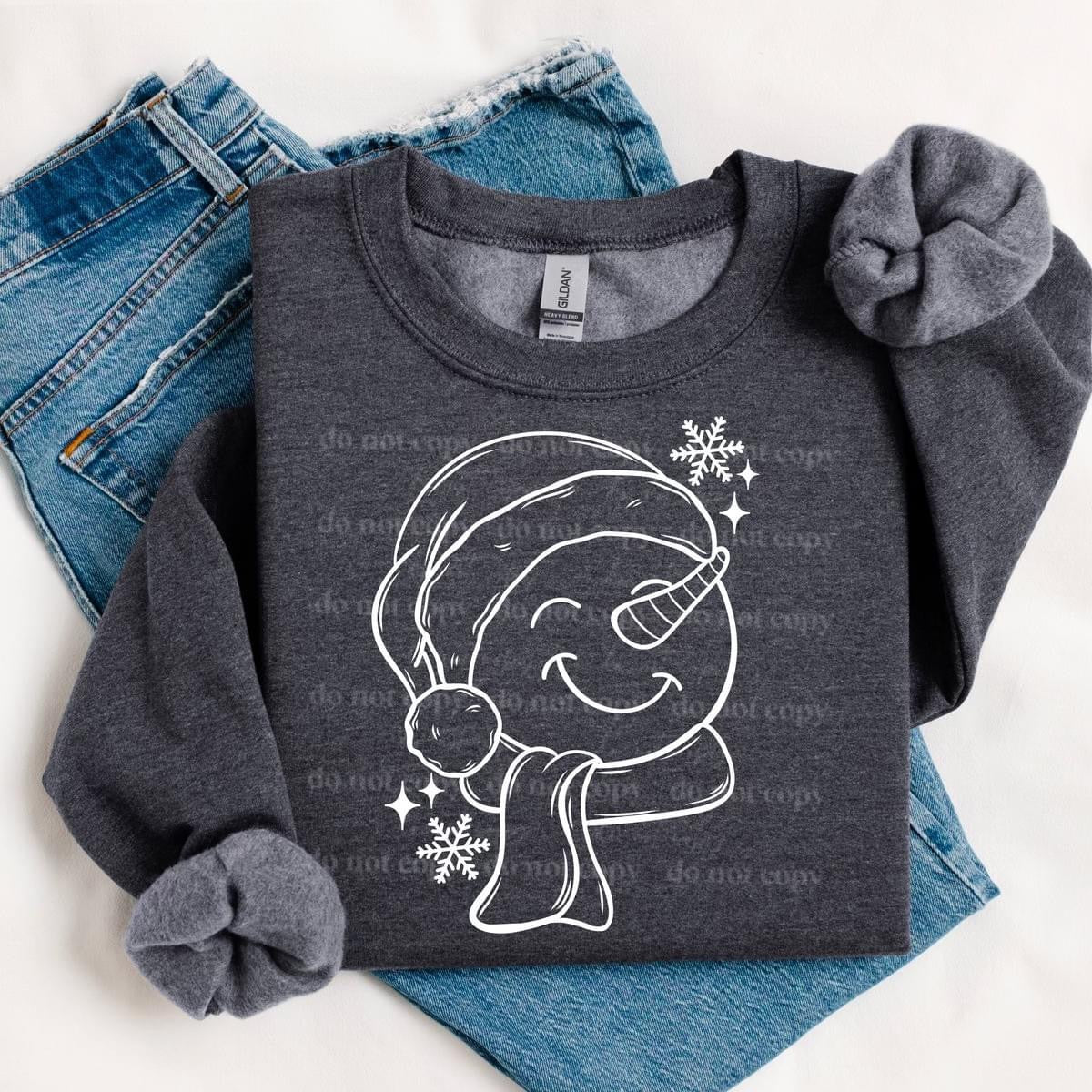 Cozy snowman crewneck sweatshirt for men and women, featuring a cute snowman design on a soft and relaxed-fit Gildan 18500 crewneck sweatshirt.