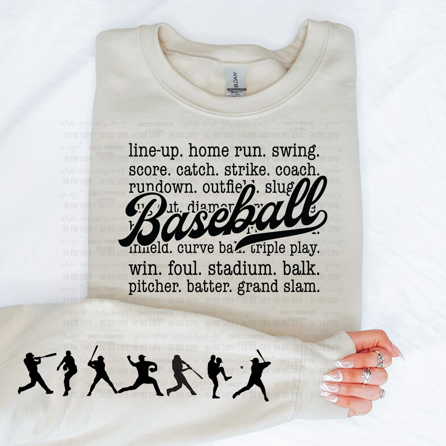 Baseball Crewneck Sweatshirt with Sleeve Design