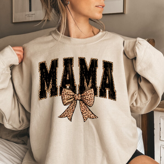 Leopard Bow Mama Crewneck Sweatshirt