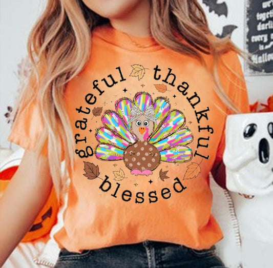 Grateful Thankful Blessed Turkey Thanksgiving Shirt | Bella Canvas Shirt