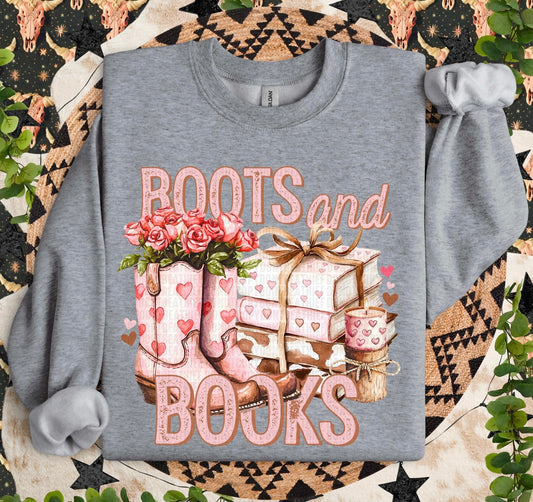 Boots & Books | Valentine's Day Crewneck Sweatshirt