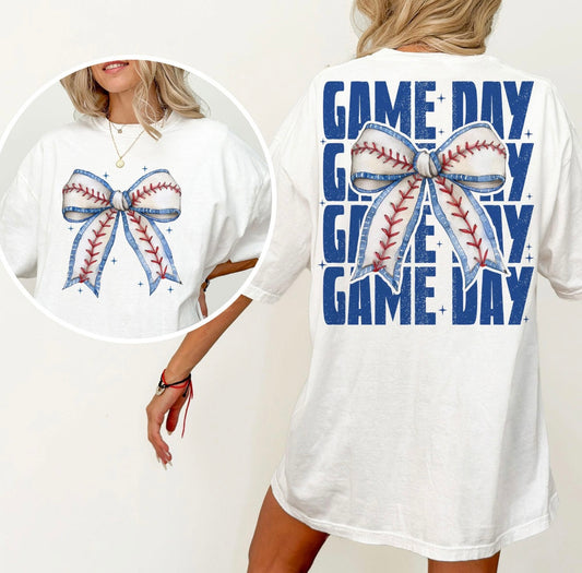 Baseball game day bow shirt