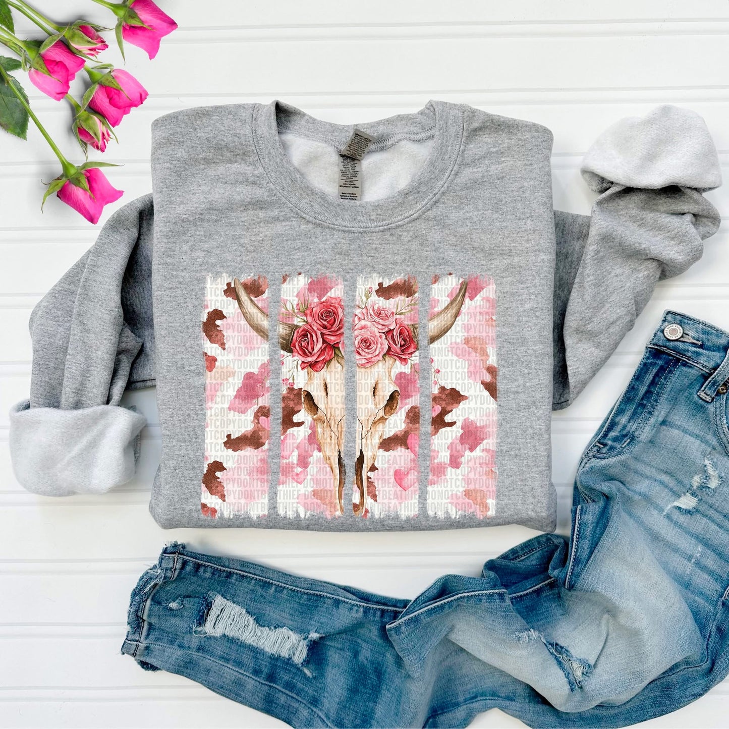 Pink Cow Skull Valentine's Day Sweatshirt