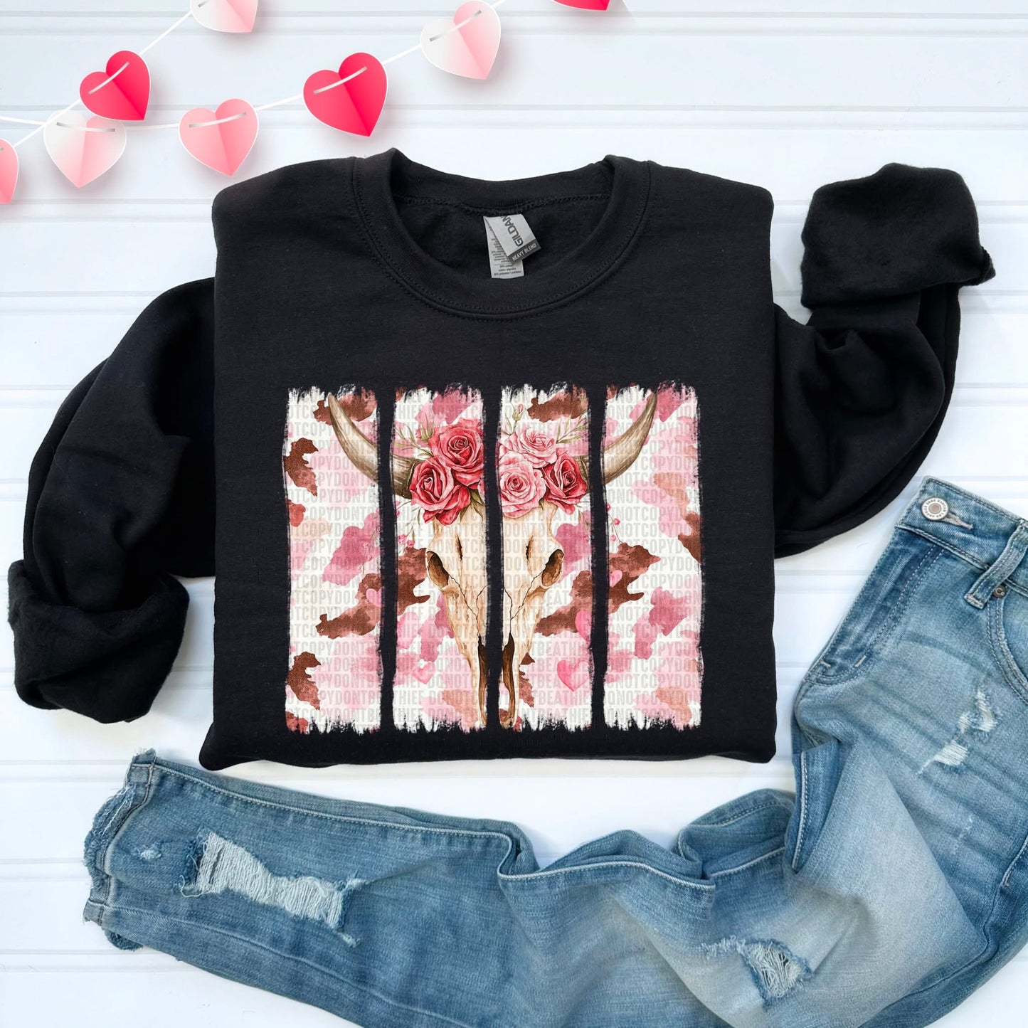 Pink Cow Skull Valentine's Day Sweatshirt