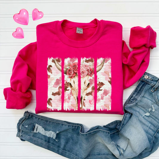 Pink Cow Skull Valentine's Day Sweatshirt