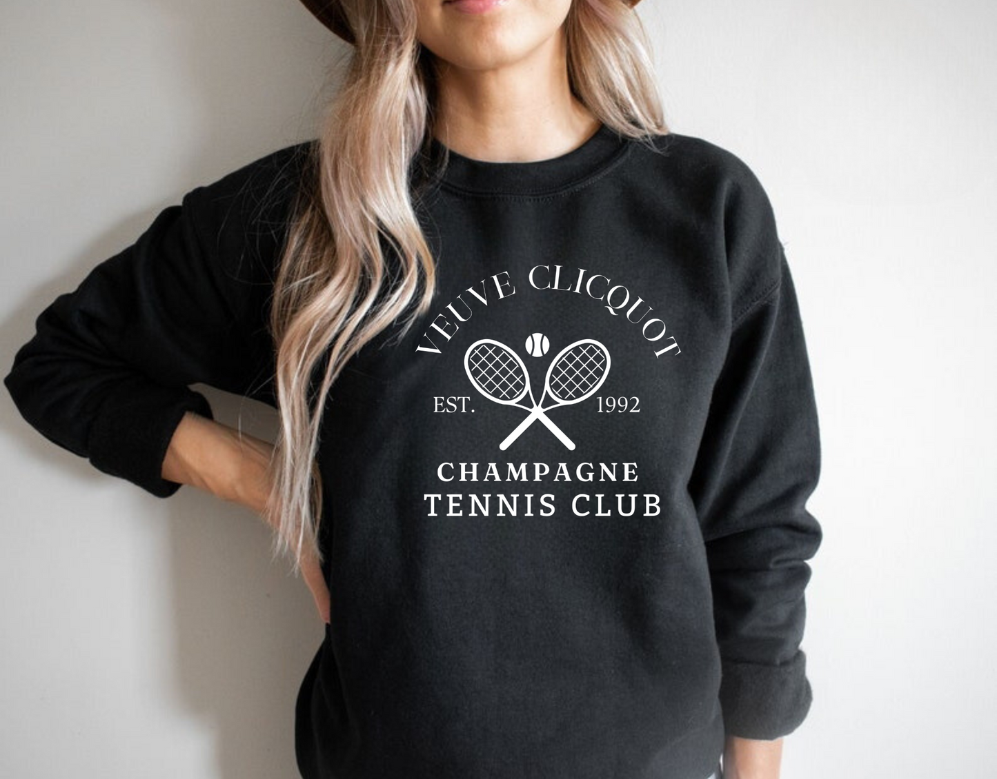 Preppy Veuve Clicquot Tennis Club sweatshirt - a must-have for a stylish coastal granddaughter, perfect for a tennis club aesthetic and embracing a champagne classy aesthetic