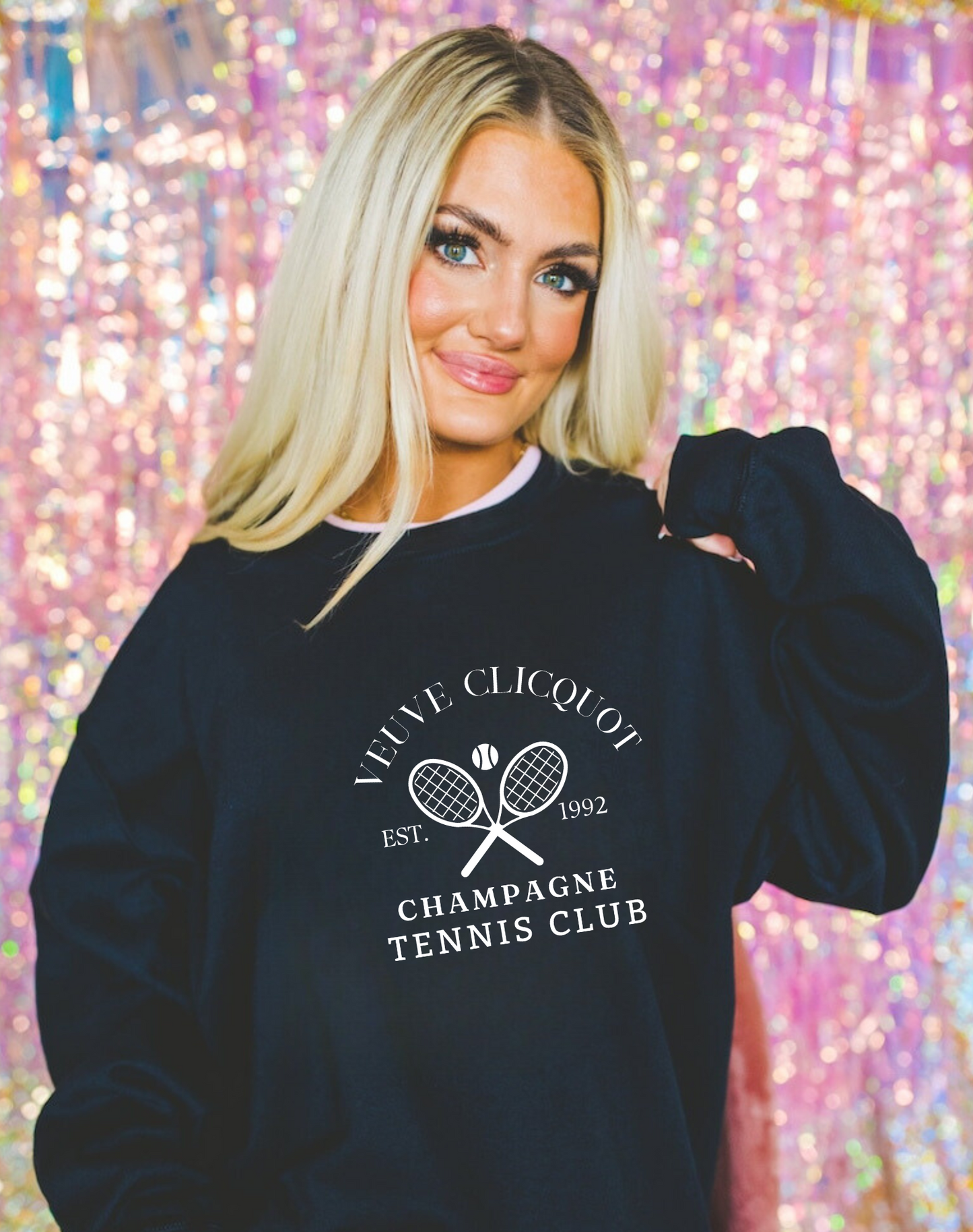 Preppy Veuve Clicquot Tennis Club sweatshirt - a must-have for a stylish coastal granddaughter, perfect for a tennis club aesthetic and embracing a champagne classy aesthetic