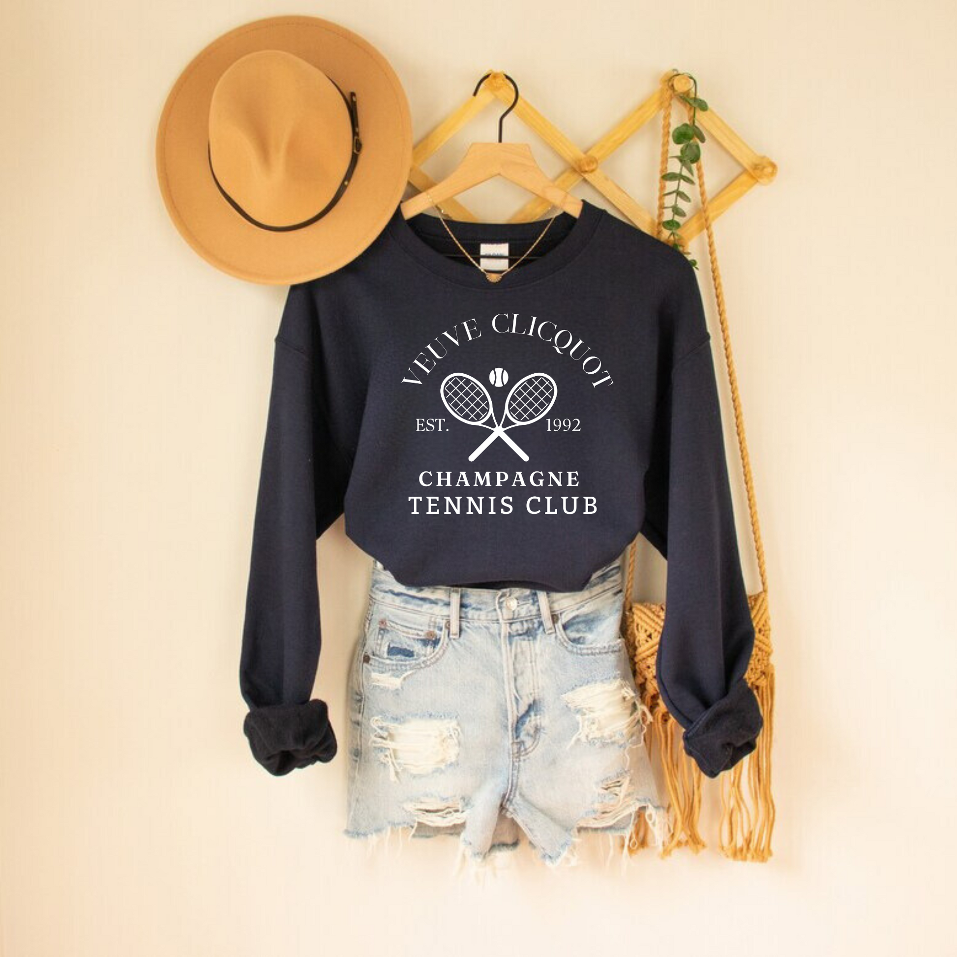 Preppy Veuve Clicquot Tennis Club sweatshirt - a must-have for a stylish coastal granddaughter, perfect for a tennis club aesthetic and embracing a champagne classy aesthetic