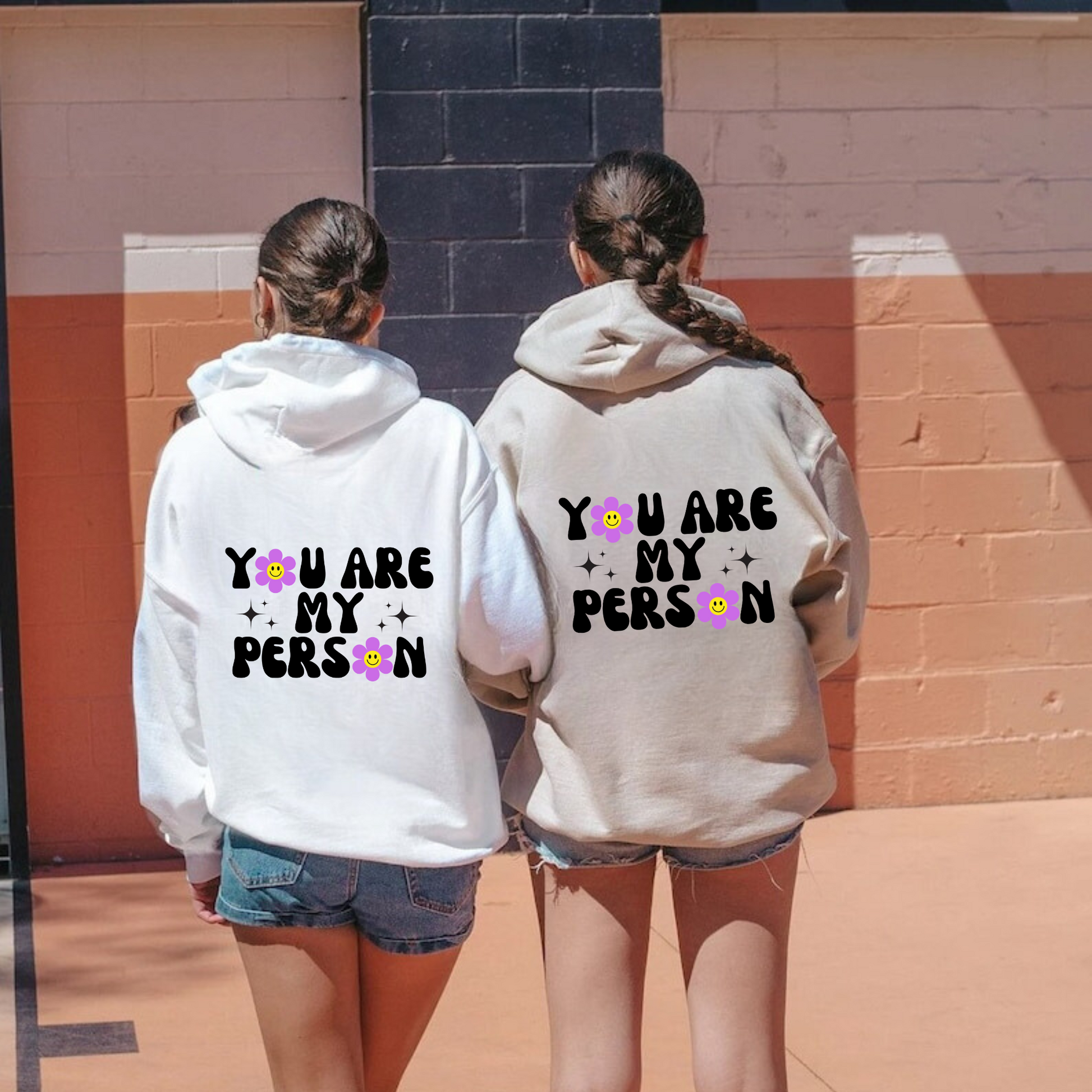 Oversized trendy hoodie with the text 'You Are My Person'. A cozy and stylish college hoodie perfect for sororities, best friends, and matching outfits. The ideal gift for your best friend, featuring a cute and trendy design.