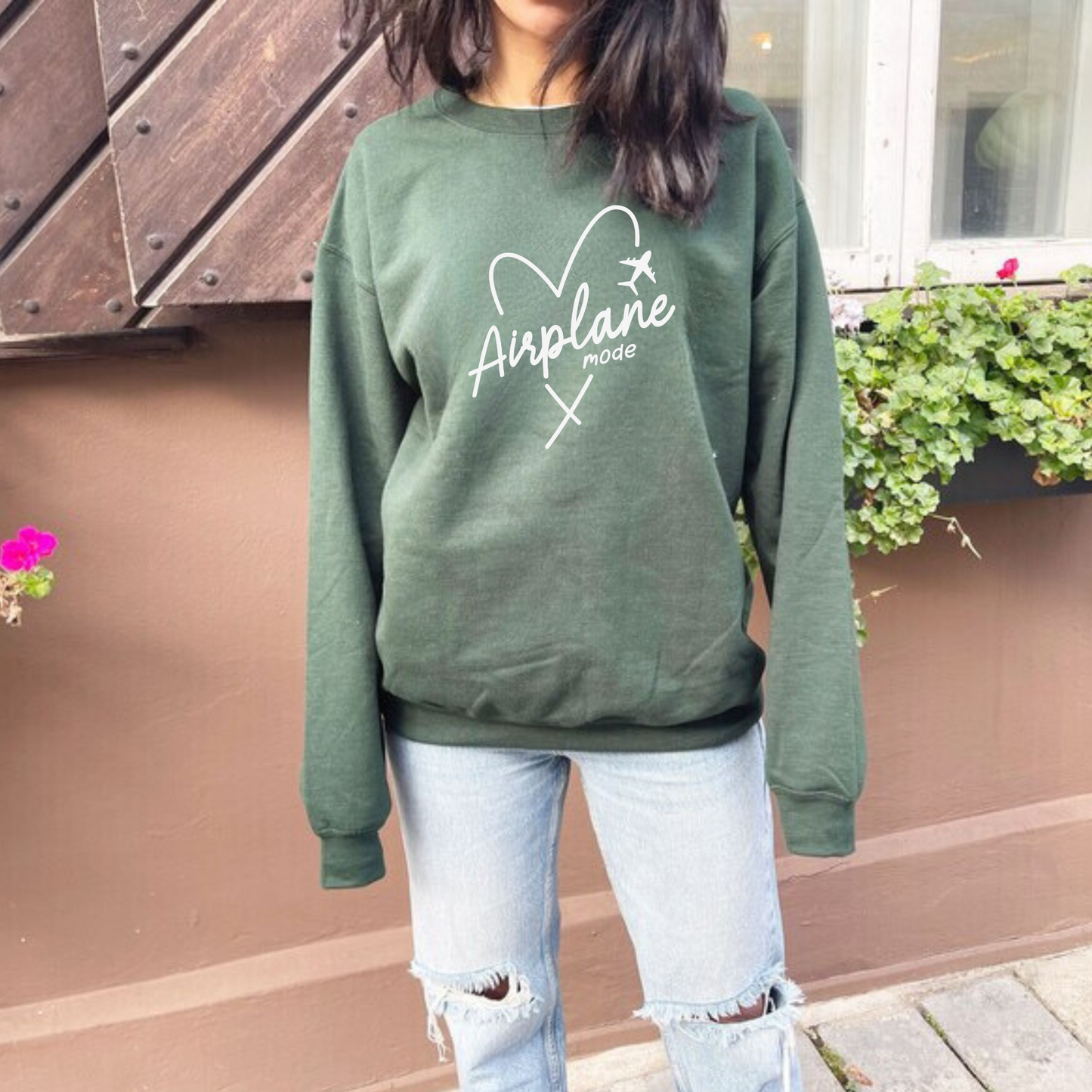 Airplane Mode Crewneck Sweatshirt for Travel Enthusiasts - cozy and comfortable travel clothes with bold lettering