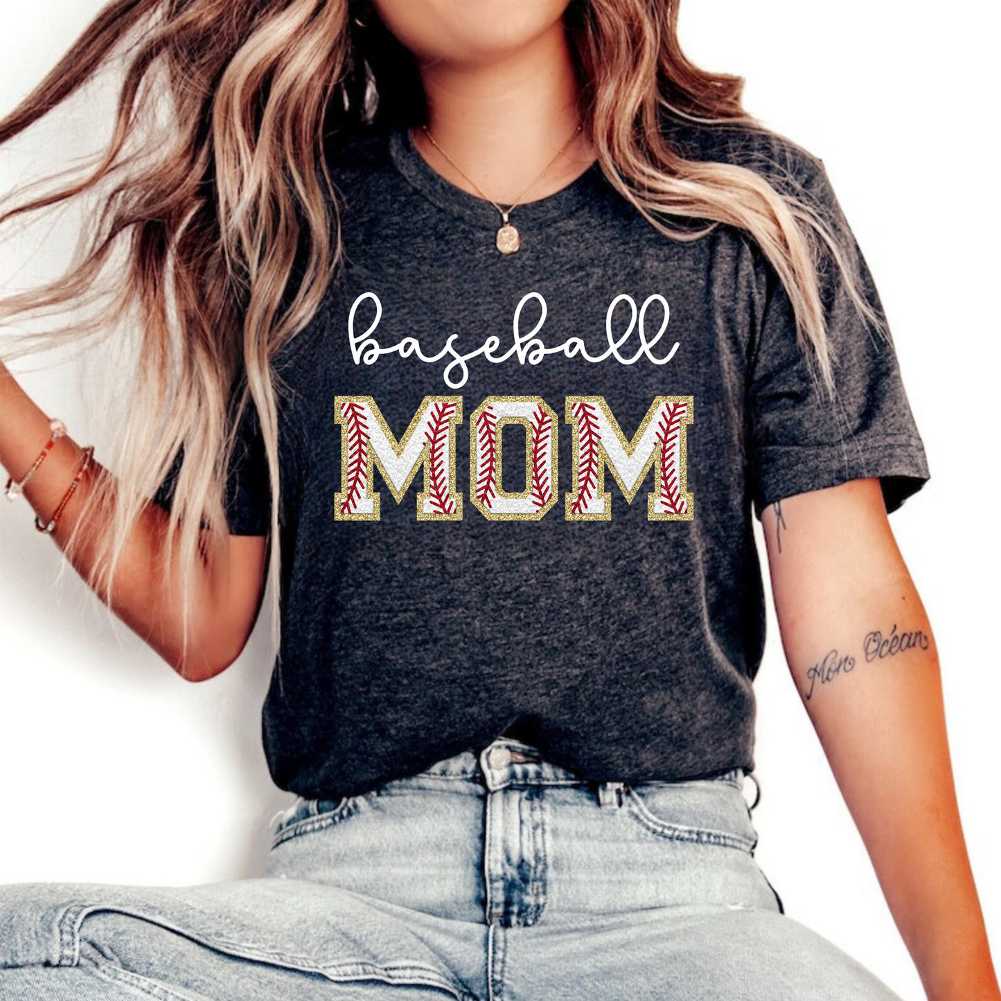 Baseball Mom Chenille Patch Shirt | Baseball Mom T-shirt