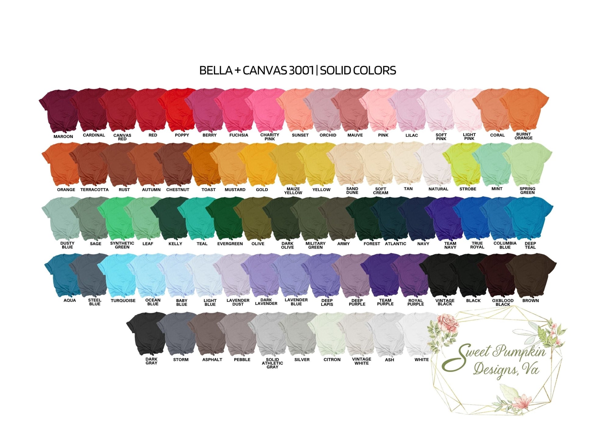 Bella Canvas 3001 Solid Color Chart