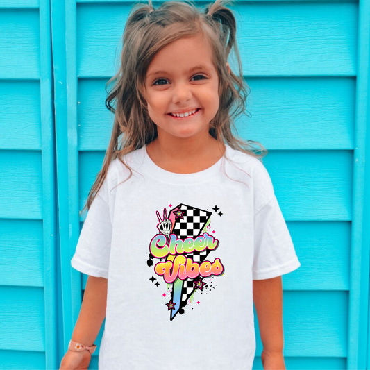 Retro cheer vibes shirt for girls.