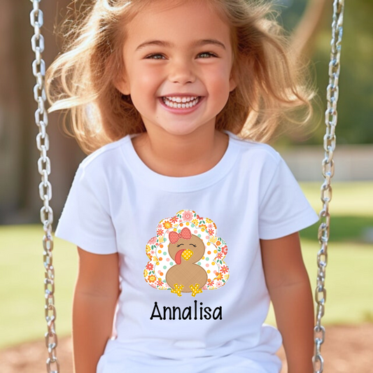 Personalized Thanksgiving turkey shirt for girls.