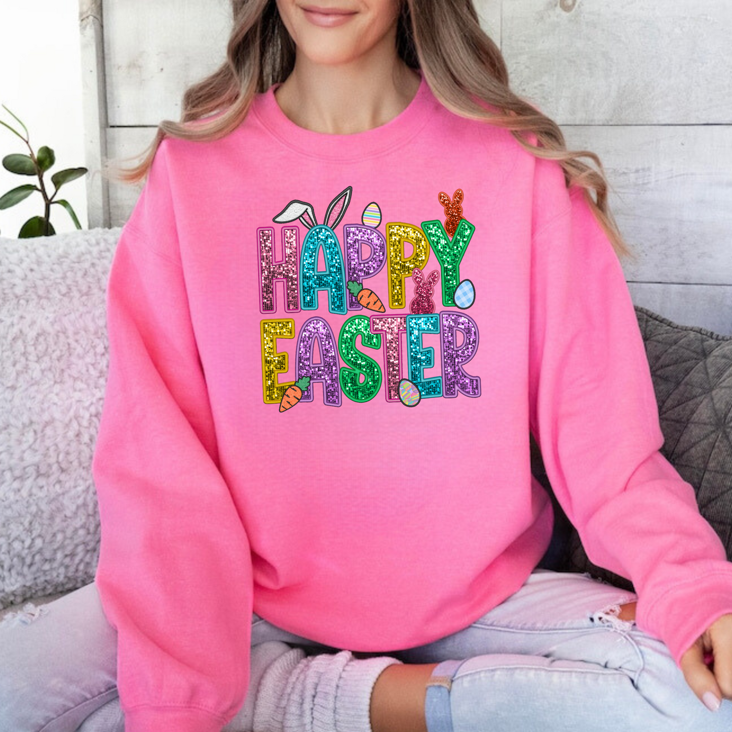 Sequin Happy Easter Sweatshirt for Women