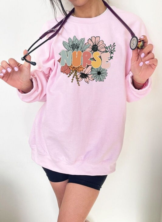 Boho Floral Registered Nurse crewneck sweatshirt.