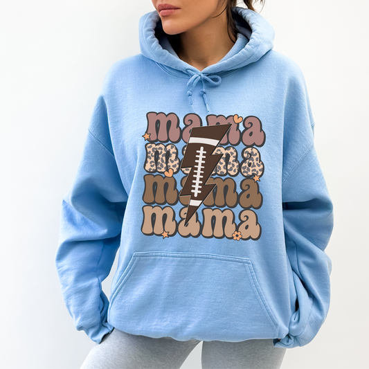 Stay cozy and comfortable while rooting for your football star with our football mom hoodie sweatshirt. Crafted for both comfort and style, this hoodie is the ultimate choice for chilly football game days. Show your support for your athlete while staying warm in this essential hoodie. Stay comfy and stylish as a proud football mama, all while enjoying the excitement of the game!