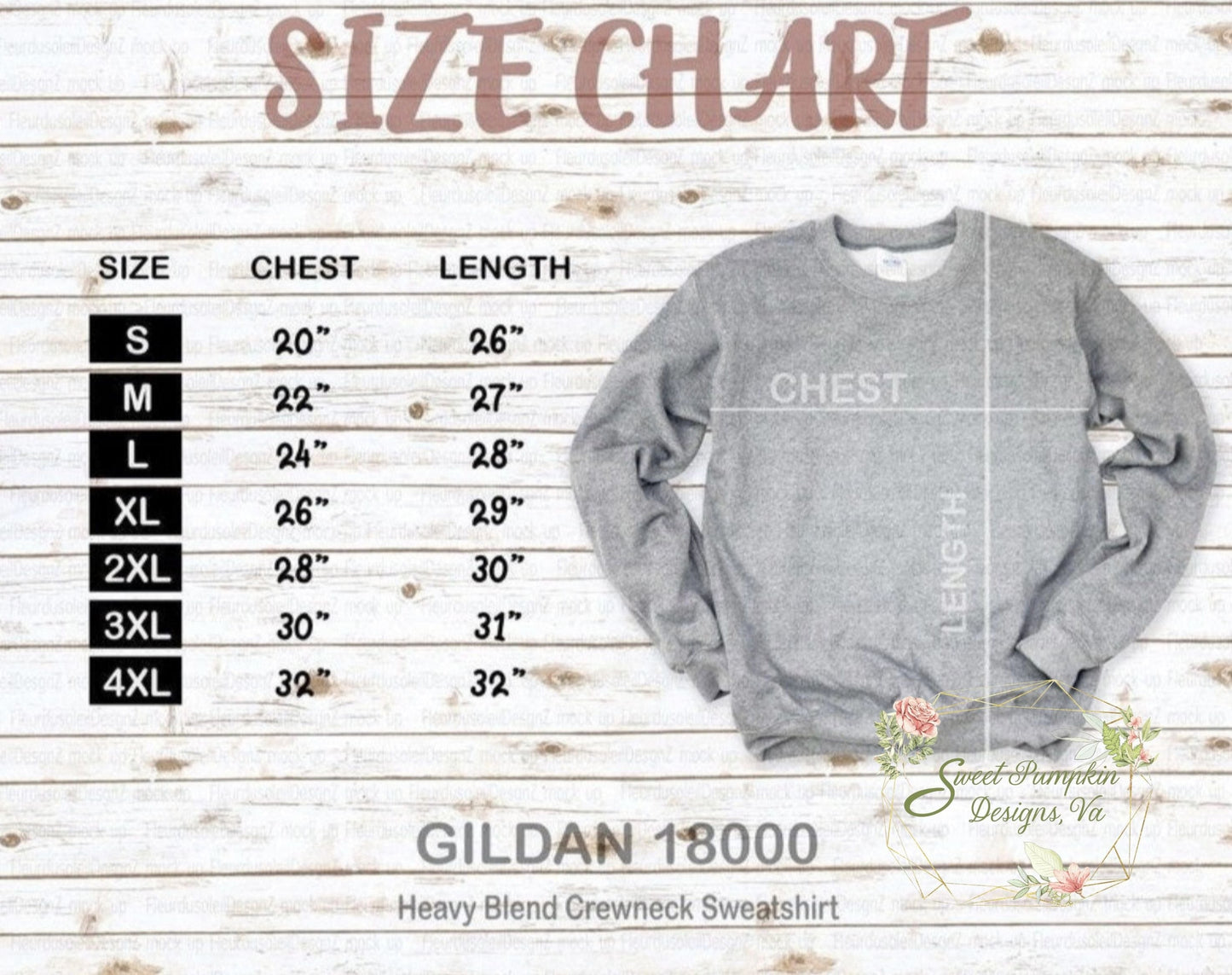 Gildan 18000 Crewneck Sweatshirt Size Chart