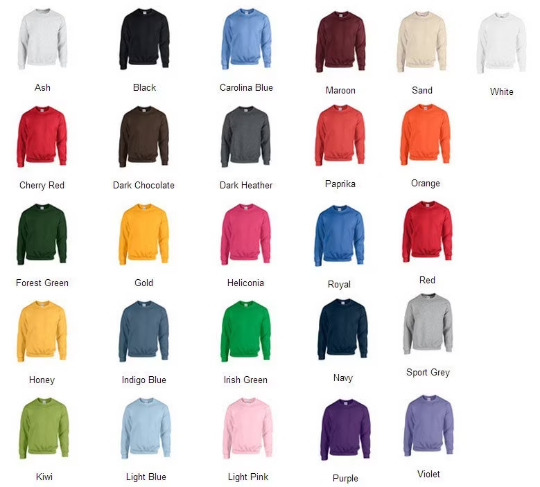 Gildan 18500 Hoodie Color Chart