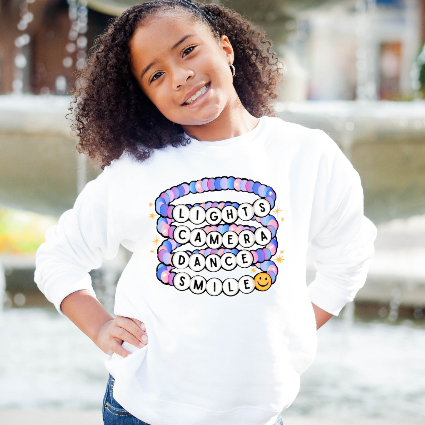 Lights Camera Dance Smile Crewneck for Girls