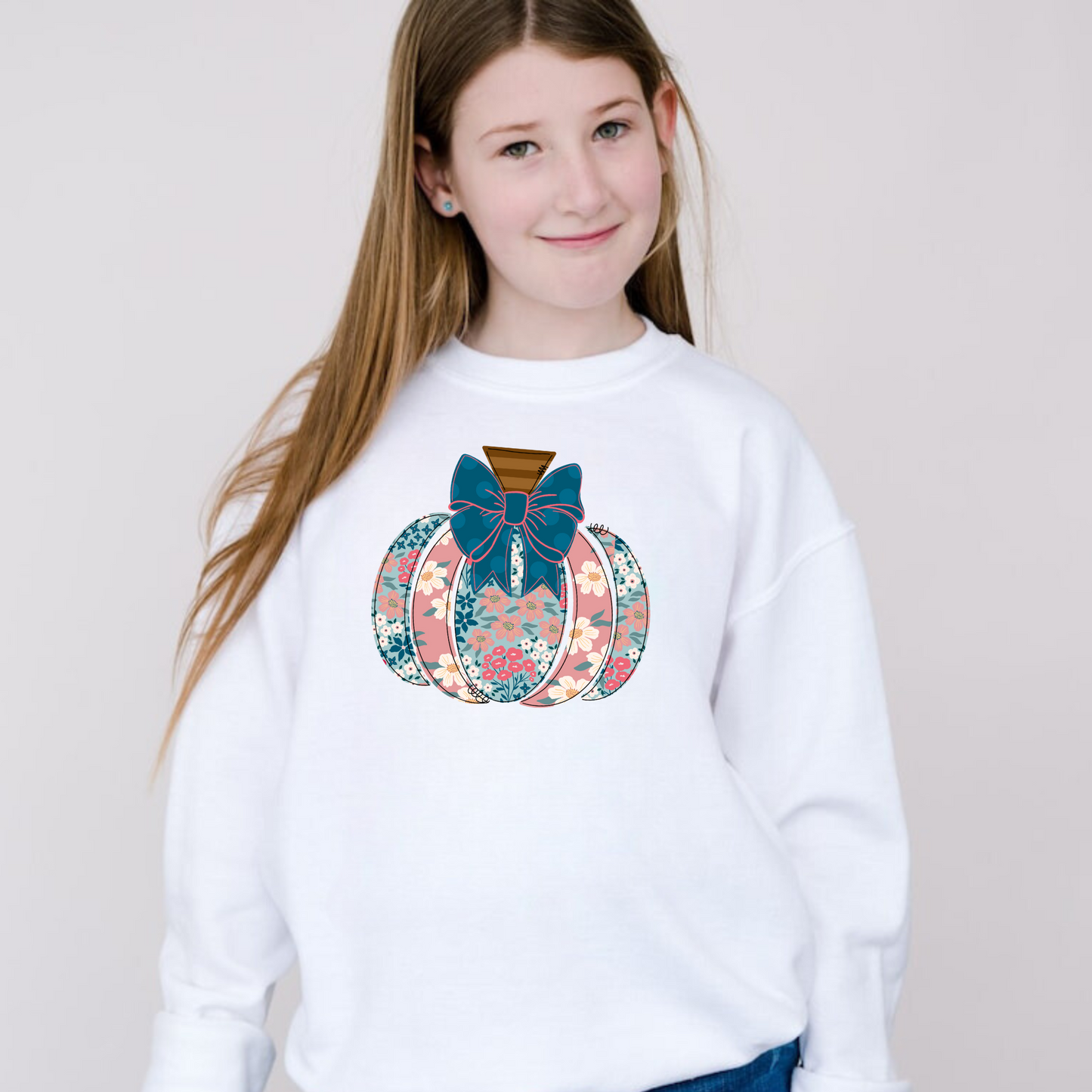 Floral Fall Pumpkin Crewneck for Girls