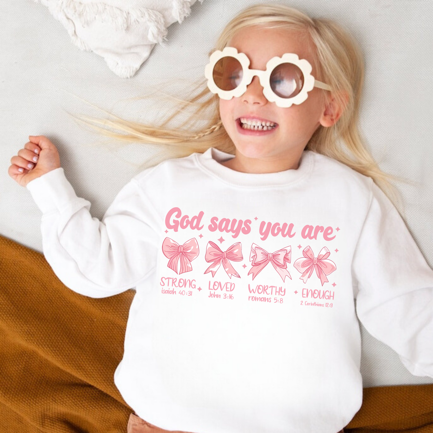 "God Says You Are" Pink Bow Crewneck Sweatshirt