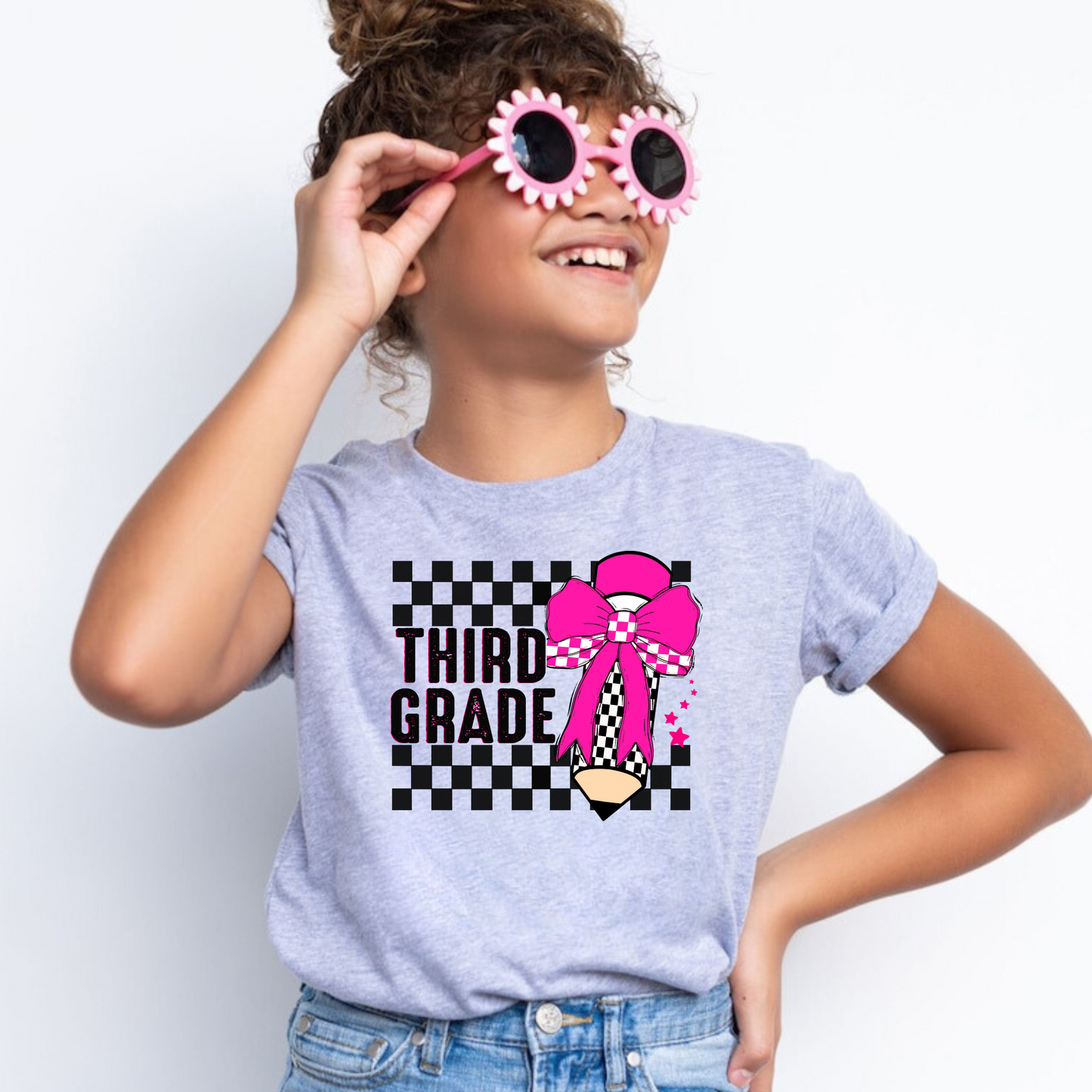 Custom Checkered Grade Level Back to School Shirt for Girls