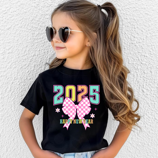 Happy New Year 2025 Bow Shirt for Kids