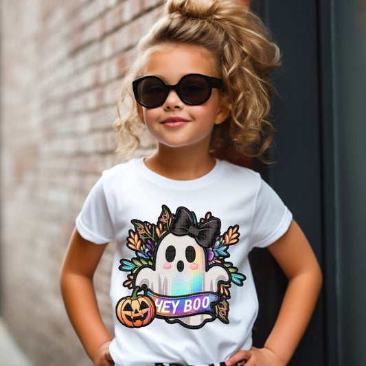 Hey Boo Ghost Shirt | Girls Ghost Halloween Shirt