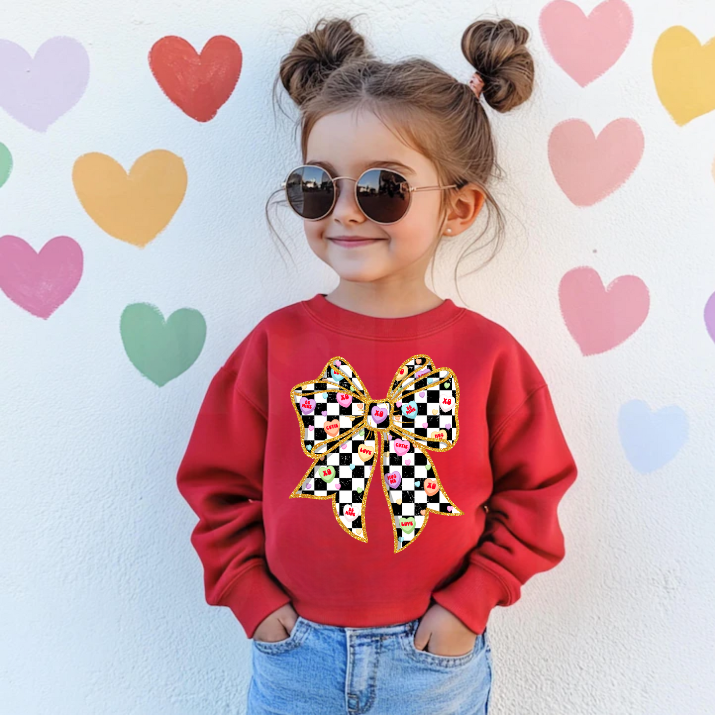 Valentine's Candy Heart Bow Sweatshirt for Girls