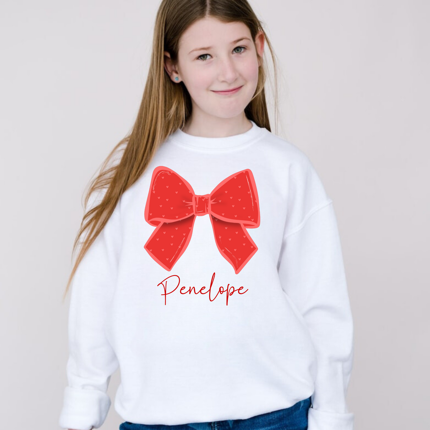 Personalized Valentine's Day Bow Sweatshirt for Girls