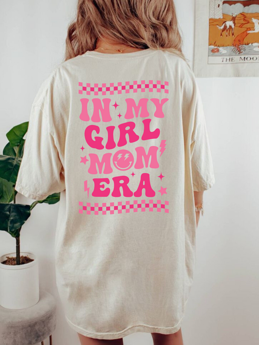 Oversized Comfort Colors shirt with "In My Girl Mom Era" design - Embrace girl mom pride with this trendy preppy shirt in pink. Perfect blend of style and comfort.