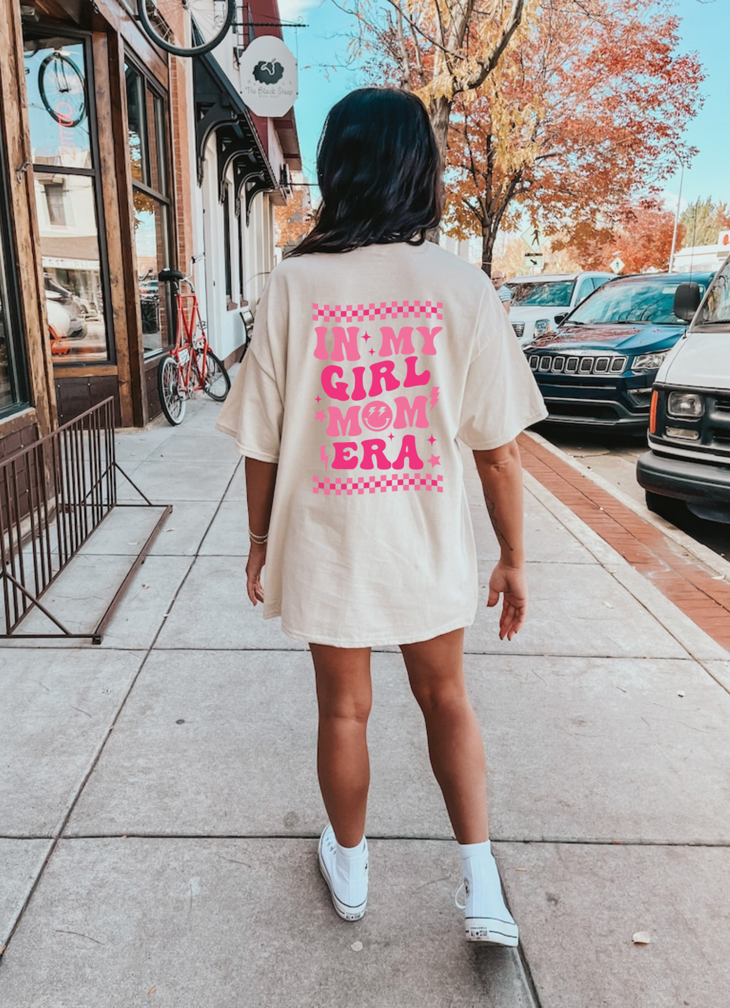 Oversized Comfort Colors shirt with "In My Girl Mom Era" design - Embrace girl mom pride with this trendy preppy shirt in pink. Perfect blend of style and comfort.