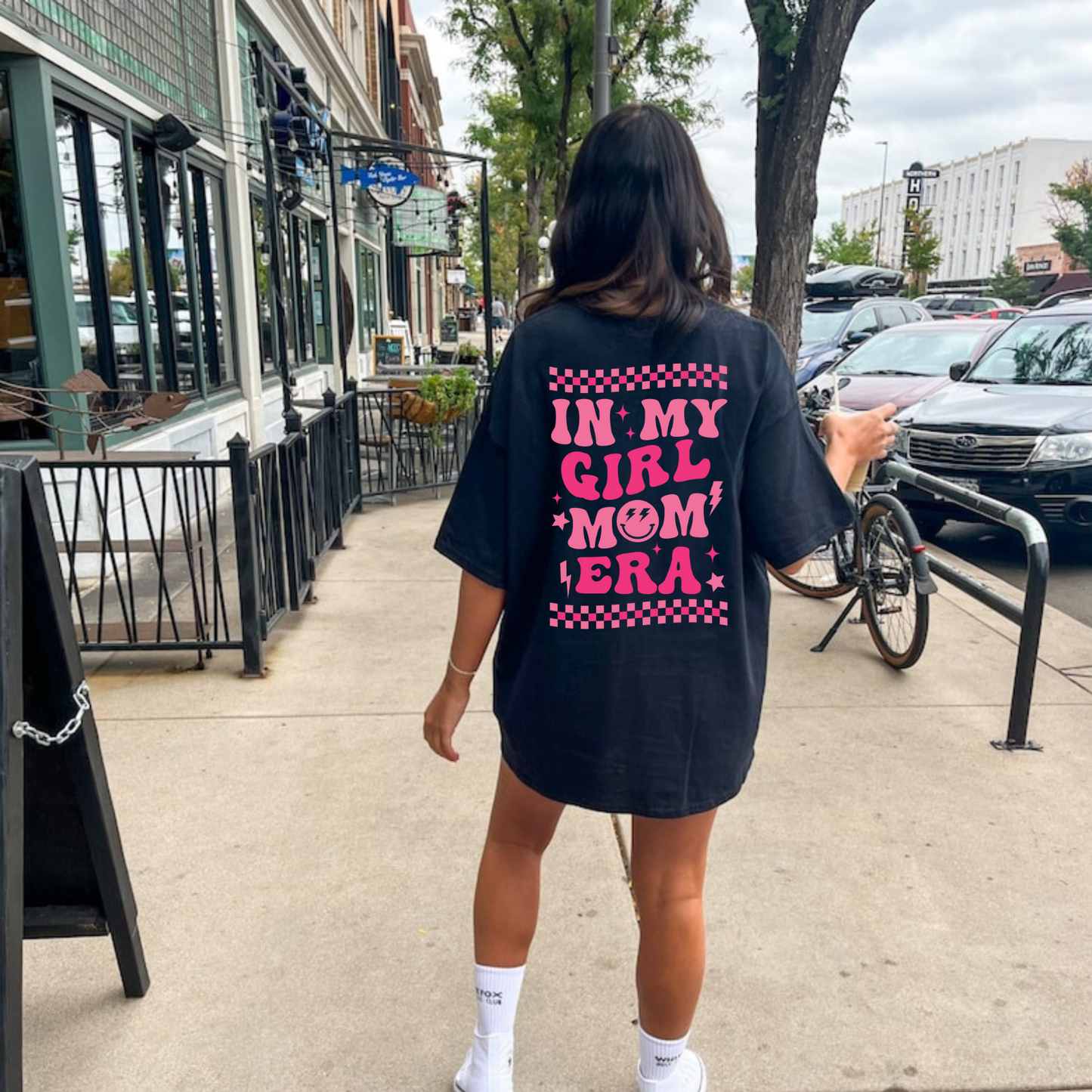 Oversized Comfort Colors shirt with "In My Girl Mom Era" design - Embrace girl mom pride with this trendy preppy shirt in pink. Perfect blend of style and comfort.