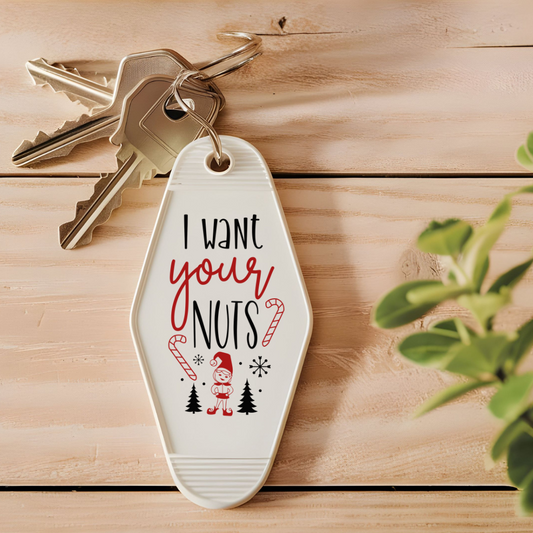 I Want Your Nuts | Funny Christmas Keychain for White Elephant Gift