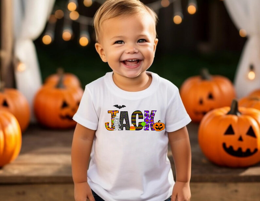 Cute personalized Halloween shirt with name for kids.