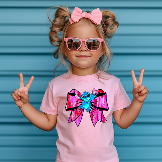 Blue Alien Valentine's Day Bow Shirt for Kids