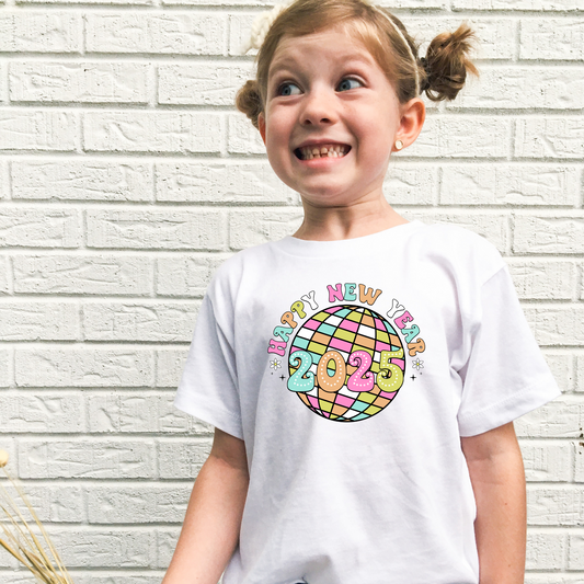 Happy New Year 2025 Disco Ball Shirt for Kids