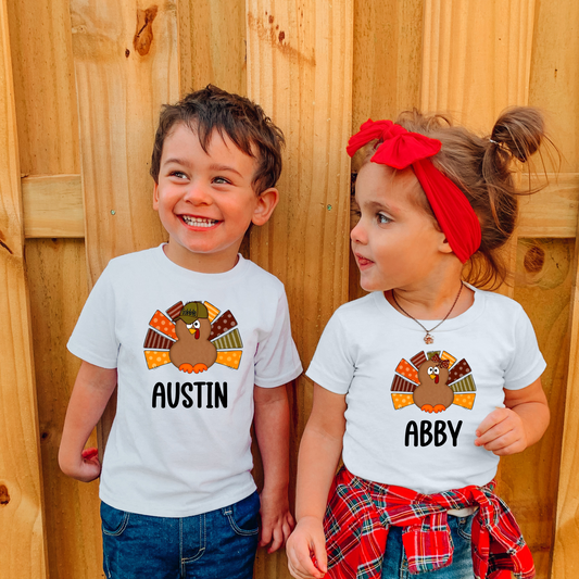 Personalized Boy & Girl Turkey Shirt | Kids Thanksgiving Shirt