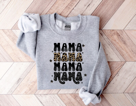 A cozy and stylish leopard print mama crewneck sweatshirt. This oversized and comfy sweatshirt is perfect for moms, featuring a trendy leopard print design. Shop now and add this cute and cozy mama crewneck sweatshirt to your mom wardrobe.