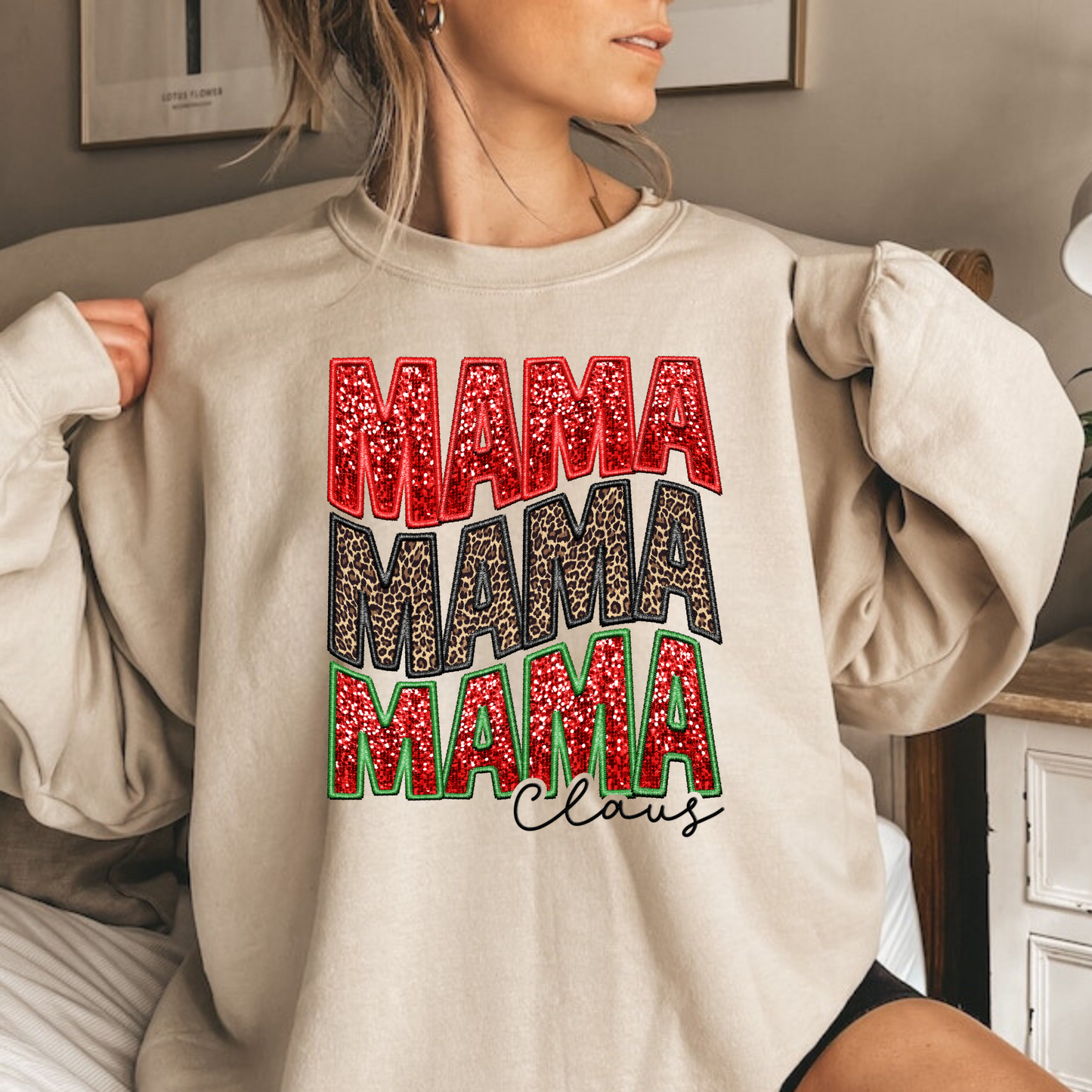 Faux Sequin Mama Claus Crewneck Sweatshirt