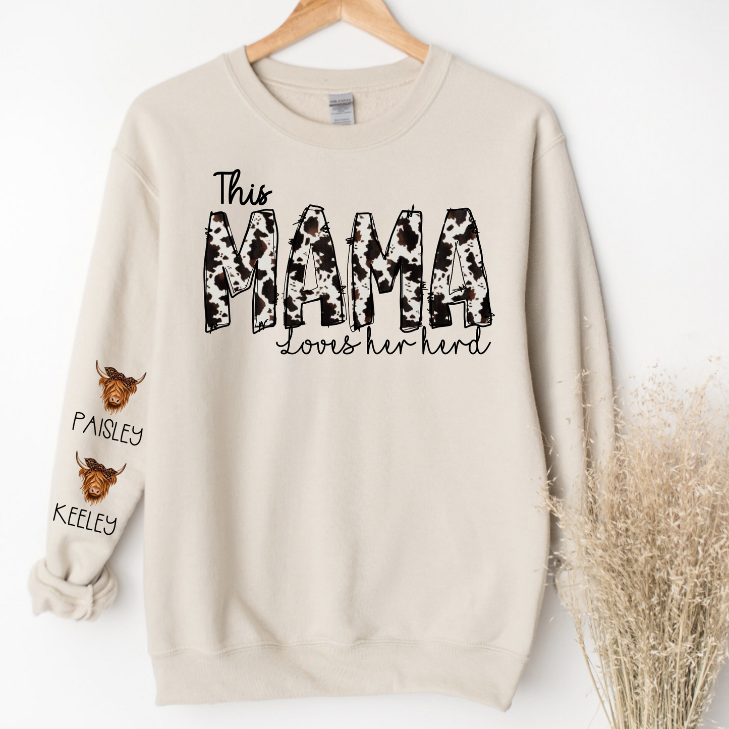 Personalized "This Mama Loves Her Herd" Crewneck Sweatshirt.