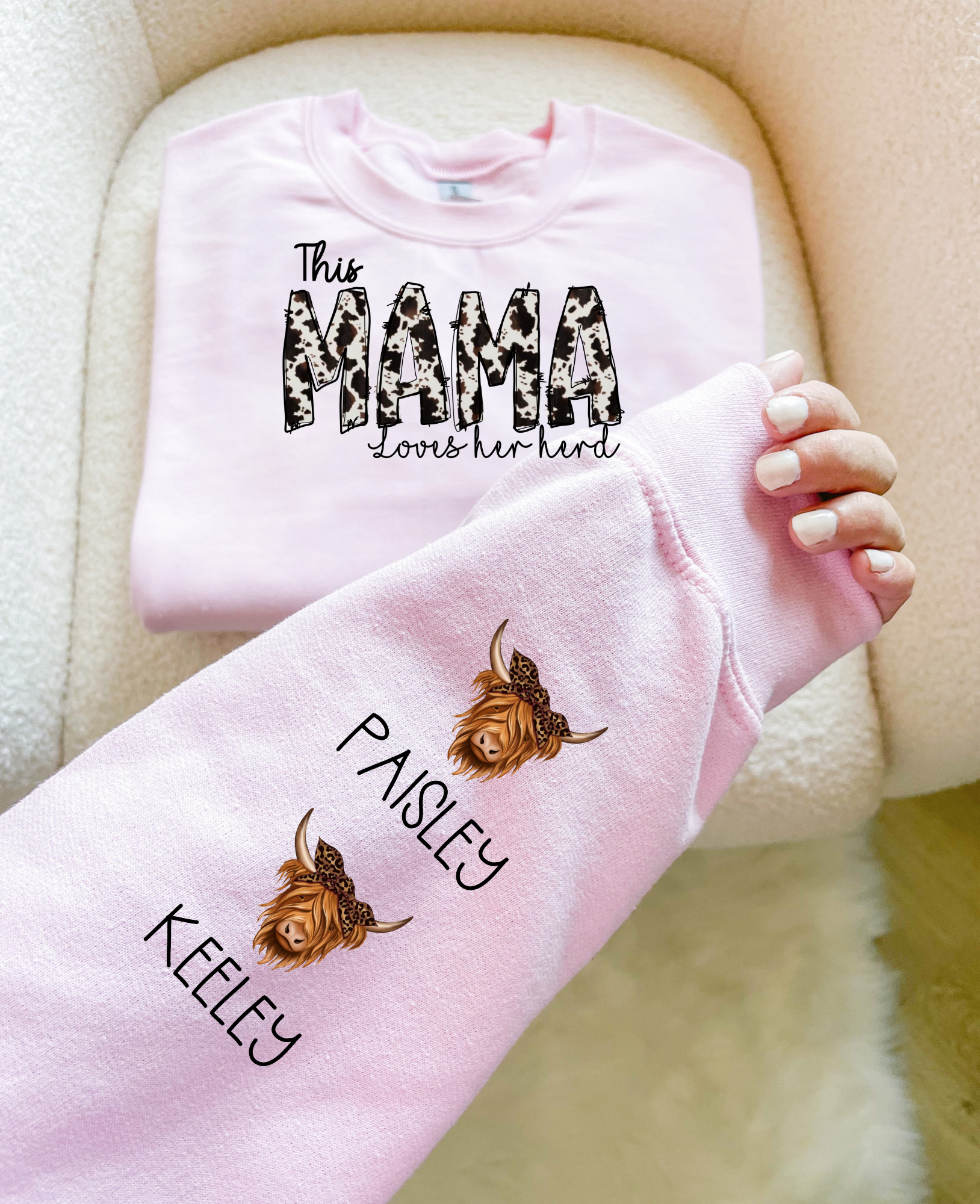 Personalized "This Mama Loves Her Herd" Crewneck Sweatshirt.