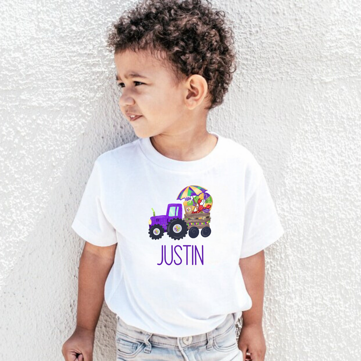 Personalized Mardi Gras Tractor Shirt for Boys