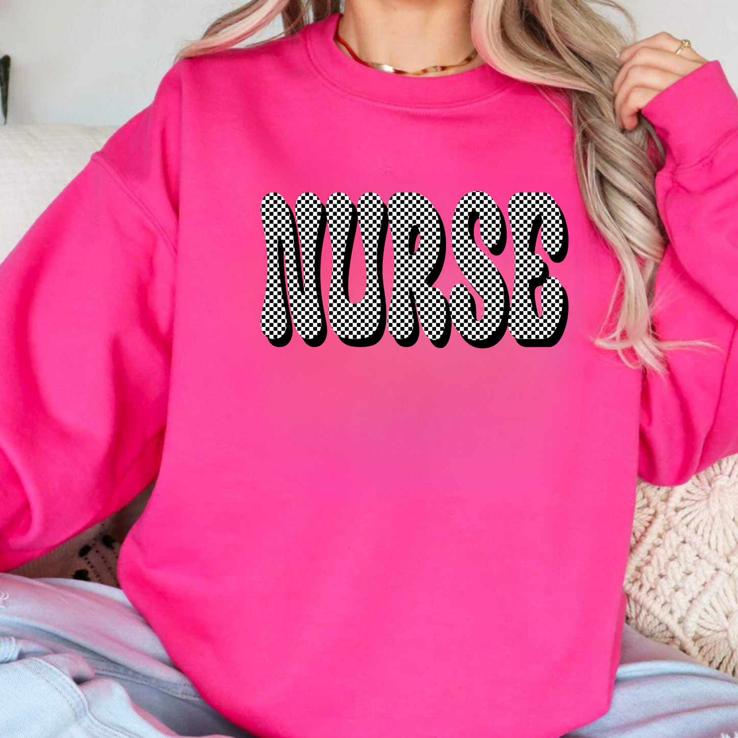 Checkered Nurse Crewneck Sweatshirt