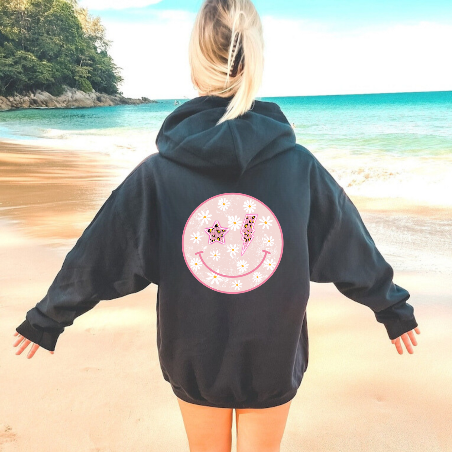 Pink Smiley Happy Face Preppy Hoodie