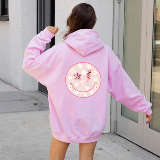 Pink Smiley Happy Face Preppy Hoodie