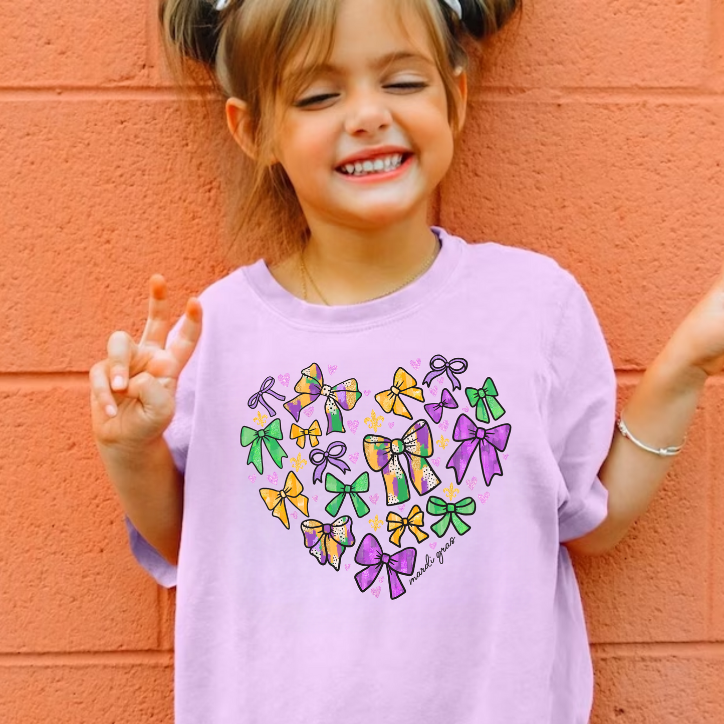 Mardi Gras Bow Shirt for Girls