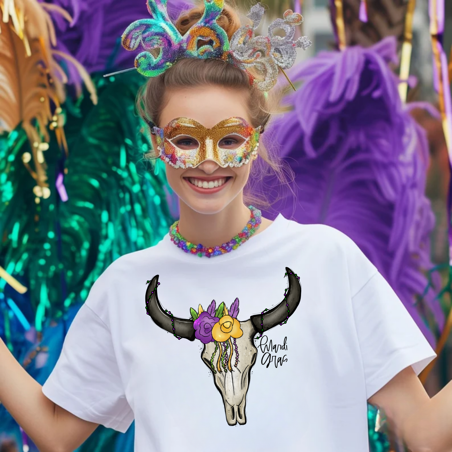 Mardi Gras Cow Skull Shirt